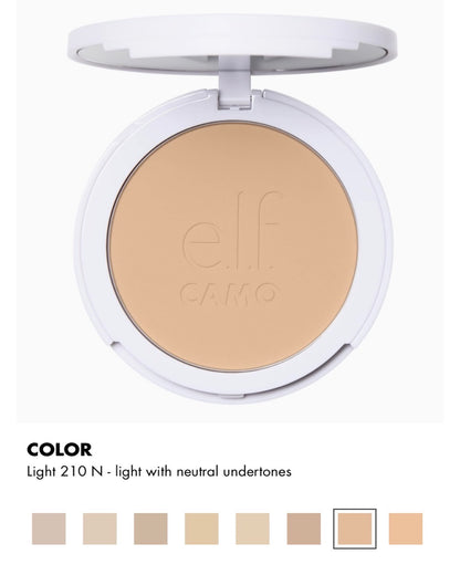 ELF Cosmetics- e.l.f Camo Powder Foundation, Lightweight, Primer-Infused Buildable & Long-Lasting Medium-to-Full Coverage Foundation