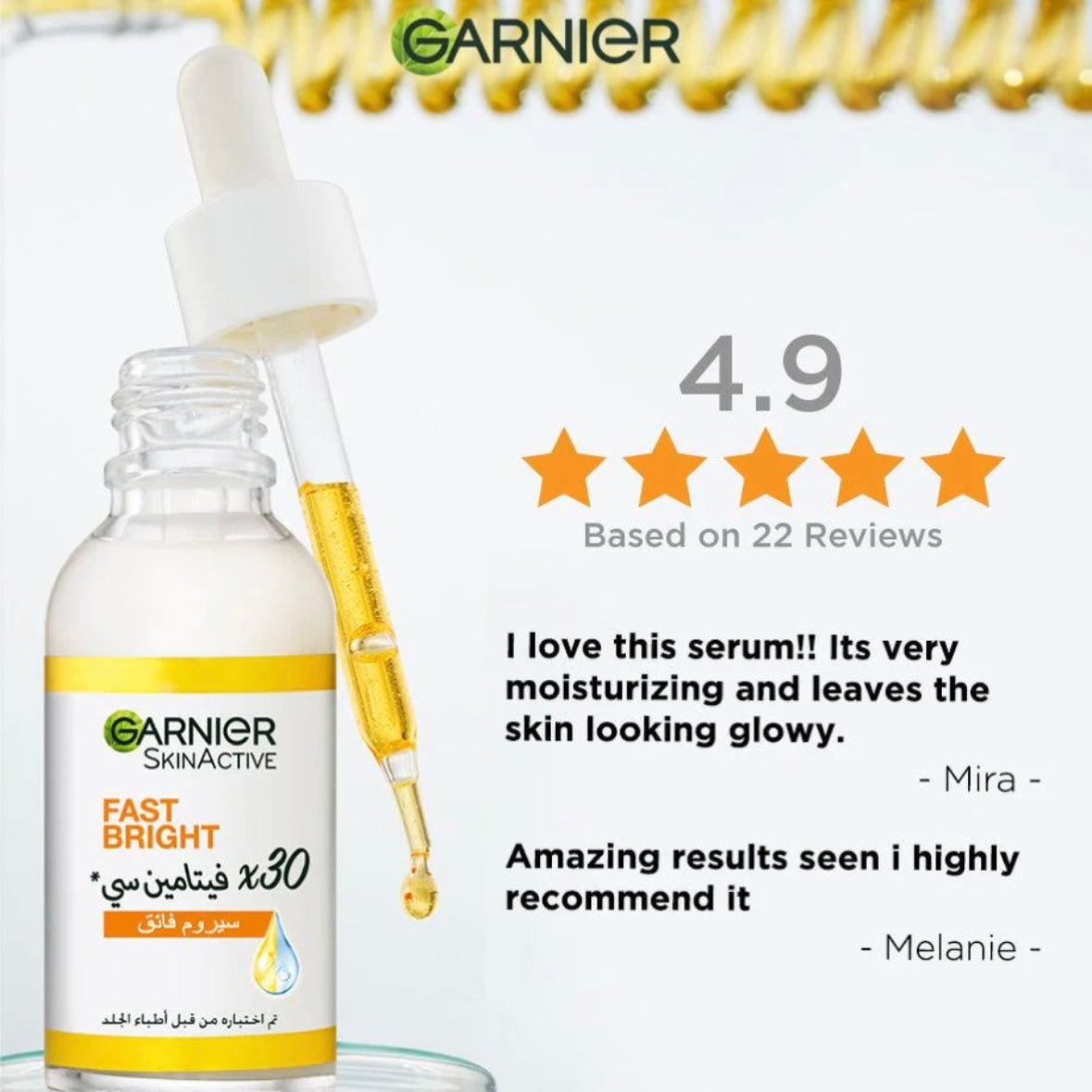 GARNIER Fast Bright [3.5%] Vitamin C, Niacinamide, Salicylic Acid - Brightening Booster Serum